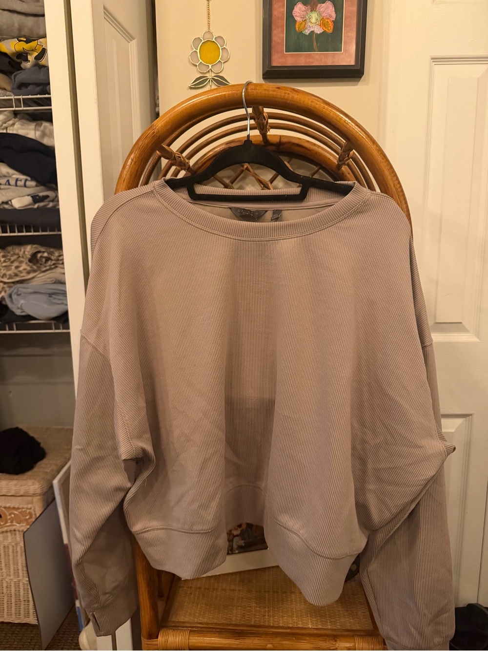 Danskin Light Taupe Ribbed Crewneck Sweatshirt